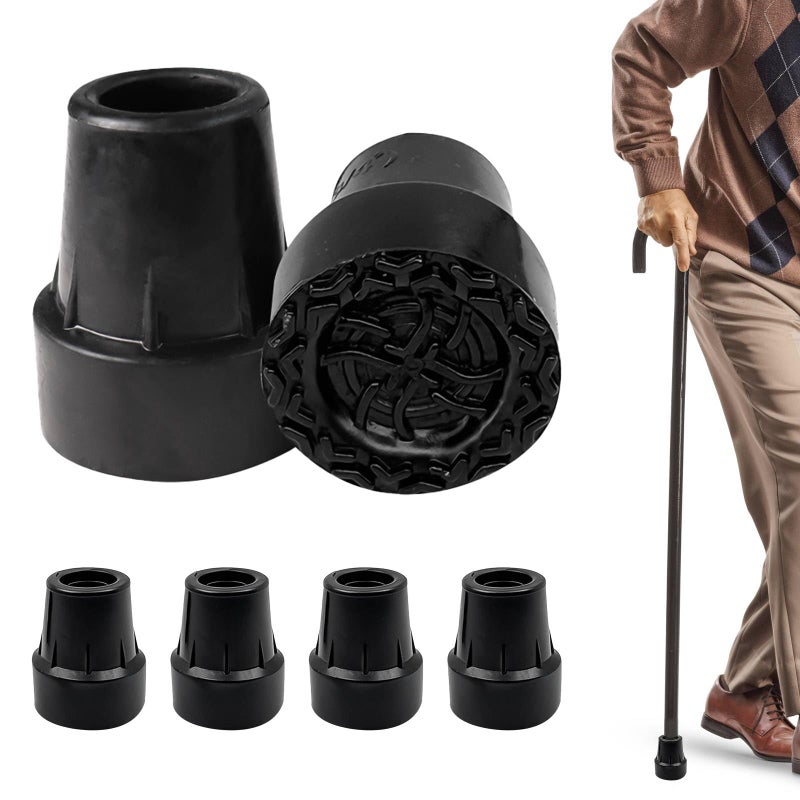 Henyall 6 Pack Walking Stick Rubber Ends, Non-Slip Replacement Cane Tips & Standard Walking Sticks Ferrules for 19mm Diameter - Heavy Duty Walking Stick Accessories for Canes and Crutches (Black)